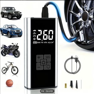 휴대용 무선 타이어 공기압 주입기 6000mAh 다용도 올인원 에어펌프 (압력 모니터링/보조배터리/led손전등)