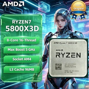 AMD 라이젠 7 R7 5800X3D 게이밍 프로세서 새로운 라이젠 5000 시리즈 5GHz 8코어 16스레드 CPU 프로세서 DDR4 96MB 105W 루즈 파이