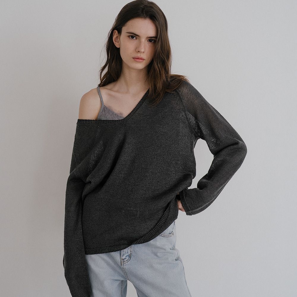 노운베러 V-neck half paper knit KNSS10KN05