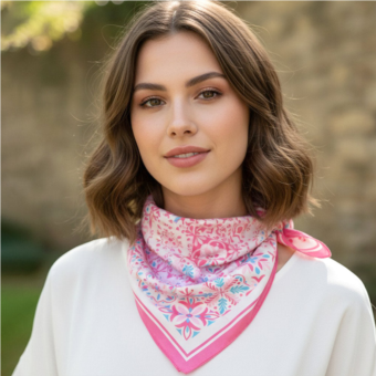 N23087 TRUEDAMES garden tile mosaic print square bandana scarf