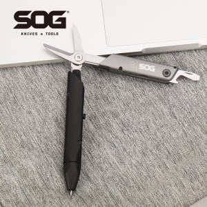 SOG Baton Q1 4 in 1 멀티툴 전술 펜, 접이식 가위가 포함된 다기능 펜, 휴대용 하이킹 캠핑 용품 EDC 장비