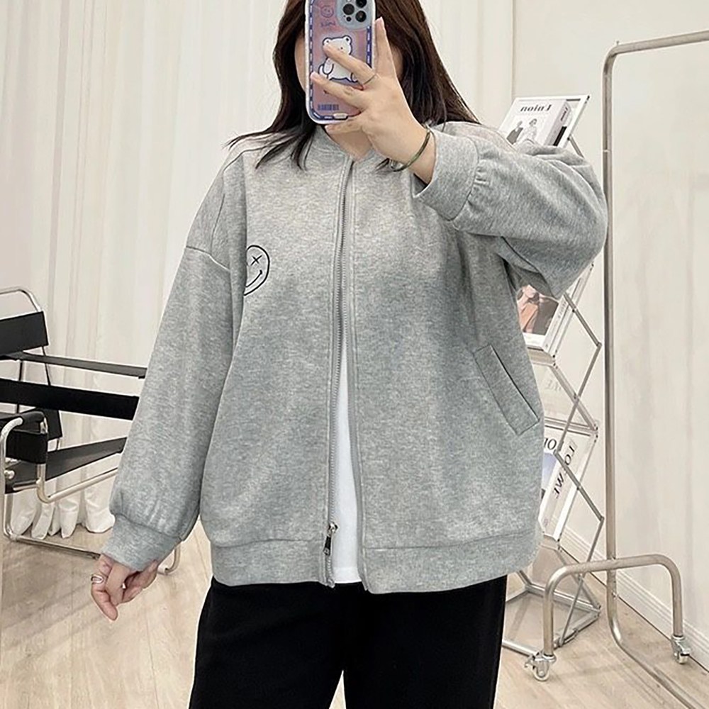 ROYALBELLE 여성 가디건 빅사이즈 데일리 집업 점퍼 레귤러핏 기본 면 루즈핏 캐주얼 재킷 D0111114 그레이 2XL