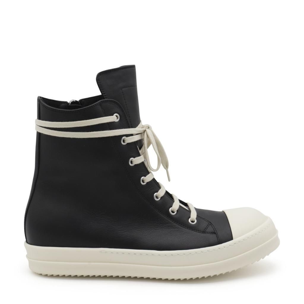 릭 오웬스 릭오웬스 RU02F4890LCO911 BLACK WHITE BLACK AND WHITE LEATHER HIGH SNEAK SNEAKERS