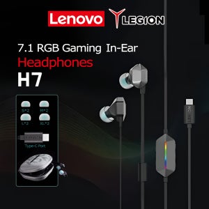 레노버 리전 게이밍 이어폰 H7 e스포츠 헤드폰 7.1 사운드 카드 게임용 HiFi HiRes HD 오디오 인체공학적 1.5m TPE 와인 케이블
