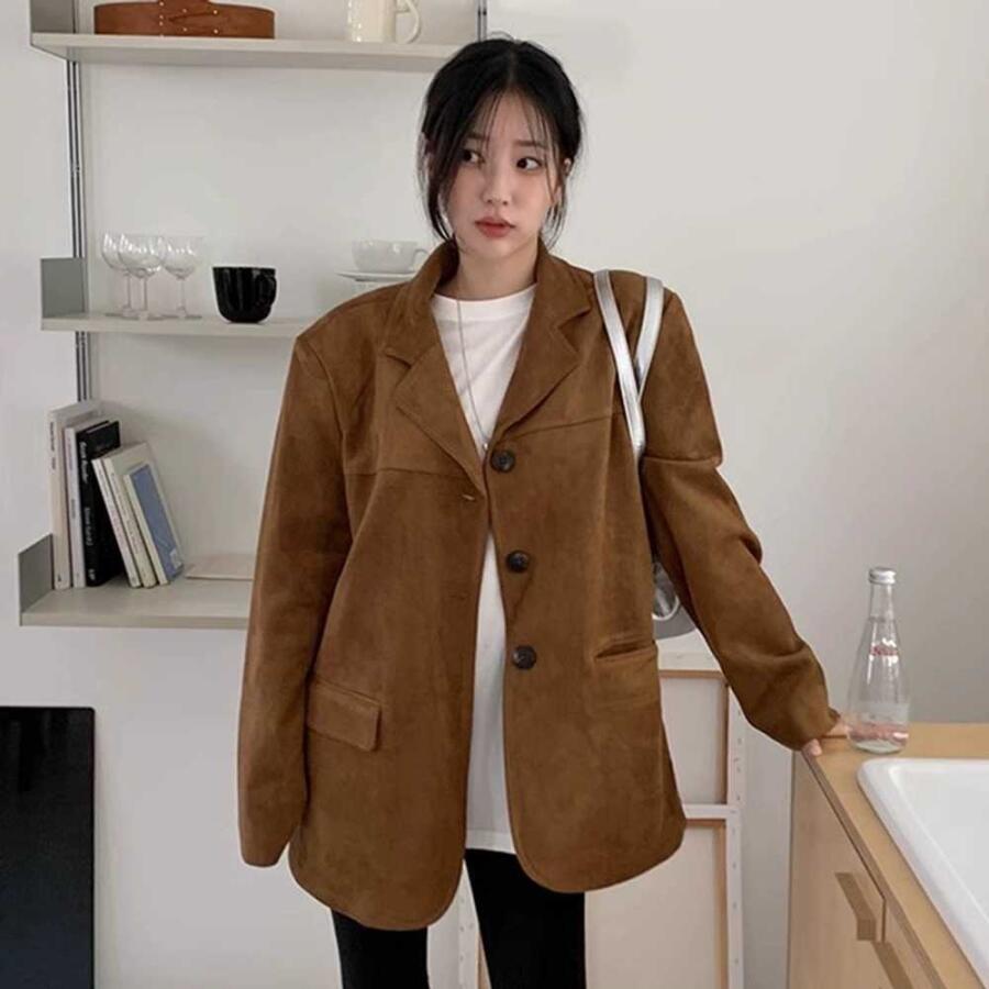 살롱드립2 59회 장도연 자켓 스웨이드 브라운 갈색 정장 캐주얼 오버핏 여자 가을 봄 겨