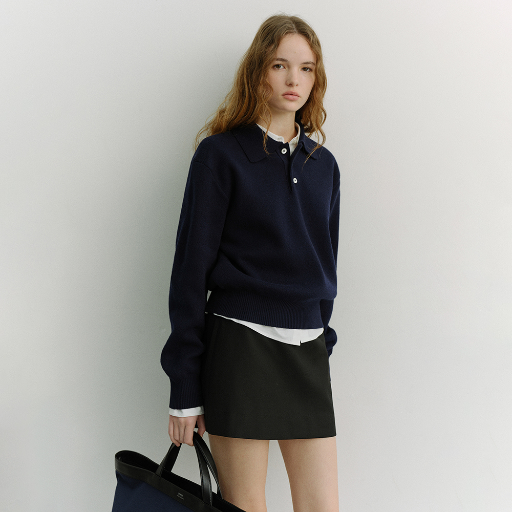 던스트 여성용 CASHMERE COLLARED SWEATER M NAVY