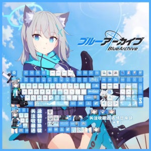Sunaookami Shiroko PBT 키 캡 블루 아카이브 염료 승화 키 커버 체리 크로스 스위치 기계식 키보드 용 키 캡 선물