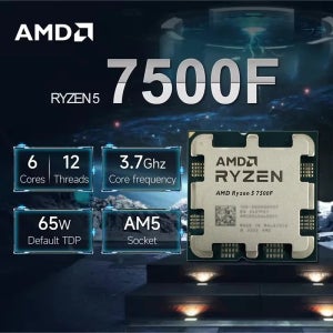 AMD 라이젠 5 7500F 3.7GHz 6코어 12스레드 L3=32M 프로세서 65W R5 7500F 소켓 AM5 5NM DDR5 새로운 게이밍 CPU (PC 게이머용)