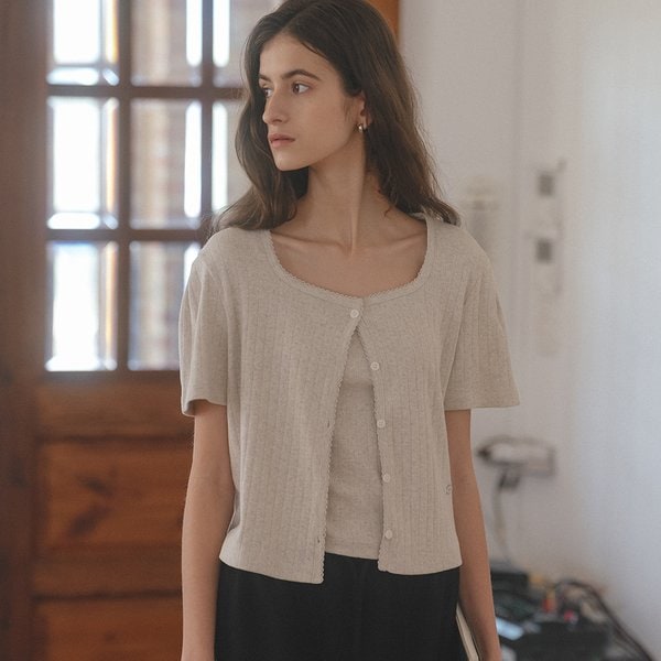 틸아이다이 Sleeveless set half sleeve eyelet cardigan_Oatmeal OATMEAL S