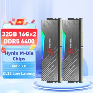 KingBank KRRB DDR5 RAM RGB 시리즈 16GBx2 6400MHz CL32 데스크탑 컴퓨터 메모리 하이닉스 M 다이(히트싱크 포함) 블랙