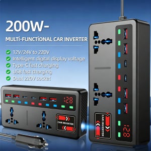 휴대용 차량용 인버터 12V-110V / 24V-220V 아울렛 어댑터 (4개 USB 포트 포함) 고속 충전 차량용 충전기 (자동차, 트럭, SUV, RV용)