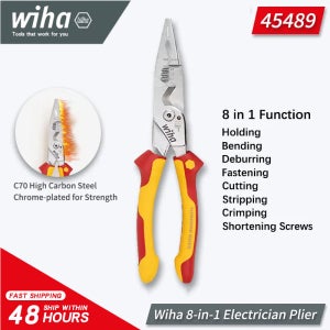 Wiha 8-in-1 다목적 펜치 산업용 전기기사용 절연 와이어 스트리퍼 1000V VDE 테스트 사용이 간편함 45489