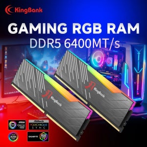킹뱅크 KRRB DDR5 RAM 키트 2x16GB RGB 6400MHz 1.4V 인텔 XMP 3.0 컴퓨터 메모리 288핀 CL32-39-39-80 하이닉스 M 다이 블랙