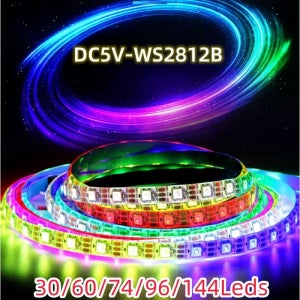 스마트 5050 RGB 픽셀 LED 스트립, 블랙 화이트 PCB, IP30, 65/67, WS2812IC LED 조명, 1m, 3m, 4m, 5m, DC5V, WS2812B, 30