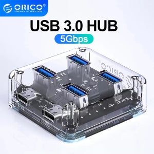 ORICO 투명 4 포트 확장 USB 3.0 허브 도킹 스테이션, 고속 USB 분배기 OTG, 마이크로 USB 전원 인터페이스 포함