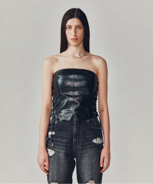 커렌 VEGAN LEATHER BUSTIER TOP BLACK