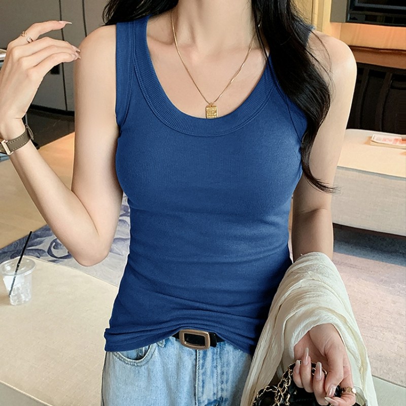싸이흠뻑쇼코디 파란색 나시 부유방커버 유교걸 민소매 티셔츠  08.  화이트 쇼트 크롭 패드  02. M