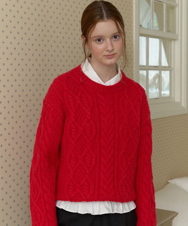 클루니 Alpaca twist cable knit sweater - red