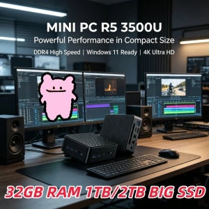 인캔디센트 레노 드리프팅 미니 PC AMD 라이젠 5 3500U 32GB DDR4 2TB M.2 SSD 윈도우11 4K HDMI DP 내로우 데스크탑 가정 및 사무실용