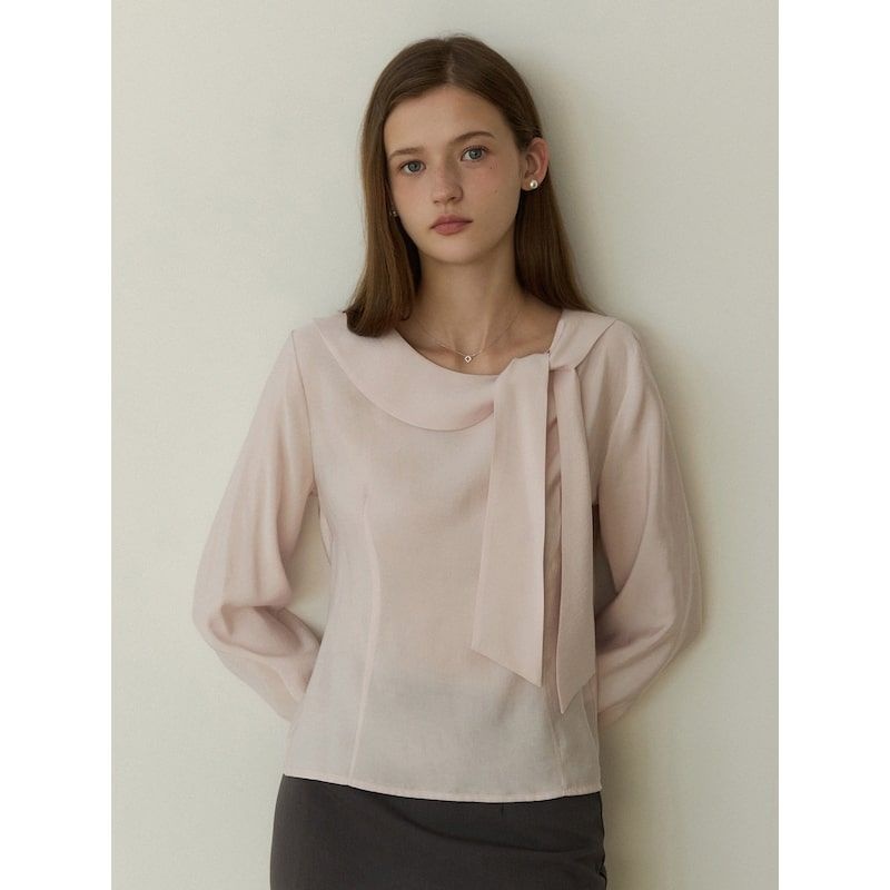 ADAUL Round tie ribbon blouse - ash pink