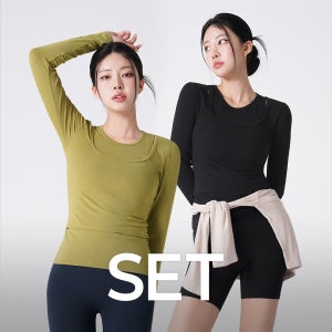 엣지 라운드 러닝 슬리브리스 나시+커버업 편안한 세트 헬스장복장