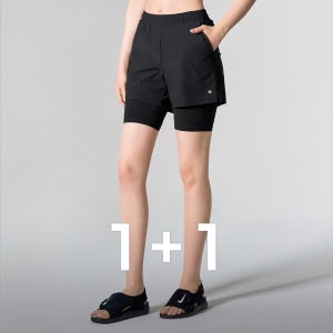 요가바지 투인원 3.5부 러닝 레깅스 스판 1+1