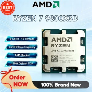 100% 새 상품 AMD 라이젠 7 9800X3D 8코어 16스레드 4.7GHz R7 9800X3D DDR5 소켓 AM5 4NM L3=96M 프로세서 120W