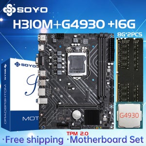 SOYO H310M DDR3 마더보드 키트 Xeon G4930 CPU 16GB=(8G*2) RAM 인텔 LGA1151 TPM2.0 오피스 데스크탑 PCIE3.0*16 HDMI VG