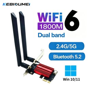 KEBIDUMEI WiFi 6 AX1800 PCI-E 무선 어댑터 네트워크 카드 WiFi5 AC1200 듀얼 밴드 2.4G/5G 블루투스 데스크탑 노트북 Win10/11용,WiFi