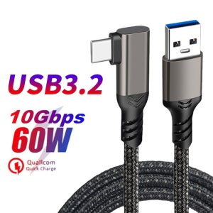 USB 3.2 Gen 2 엘보우 10Gbps 케이블 USB A-USB C 60W Oculus Quest 1/2 링크 헤드셋 데이터 전송 VR 액세서리용 고속 충전