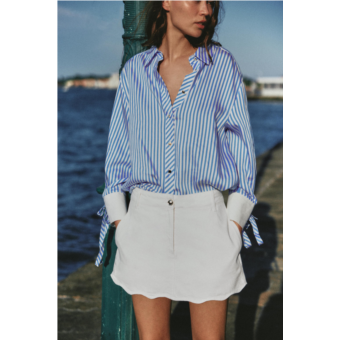 자라 G49509 Zara BOW TRIM STRIPED SHIRT