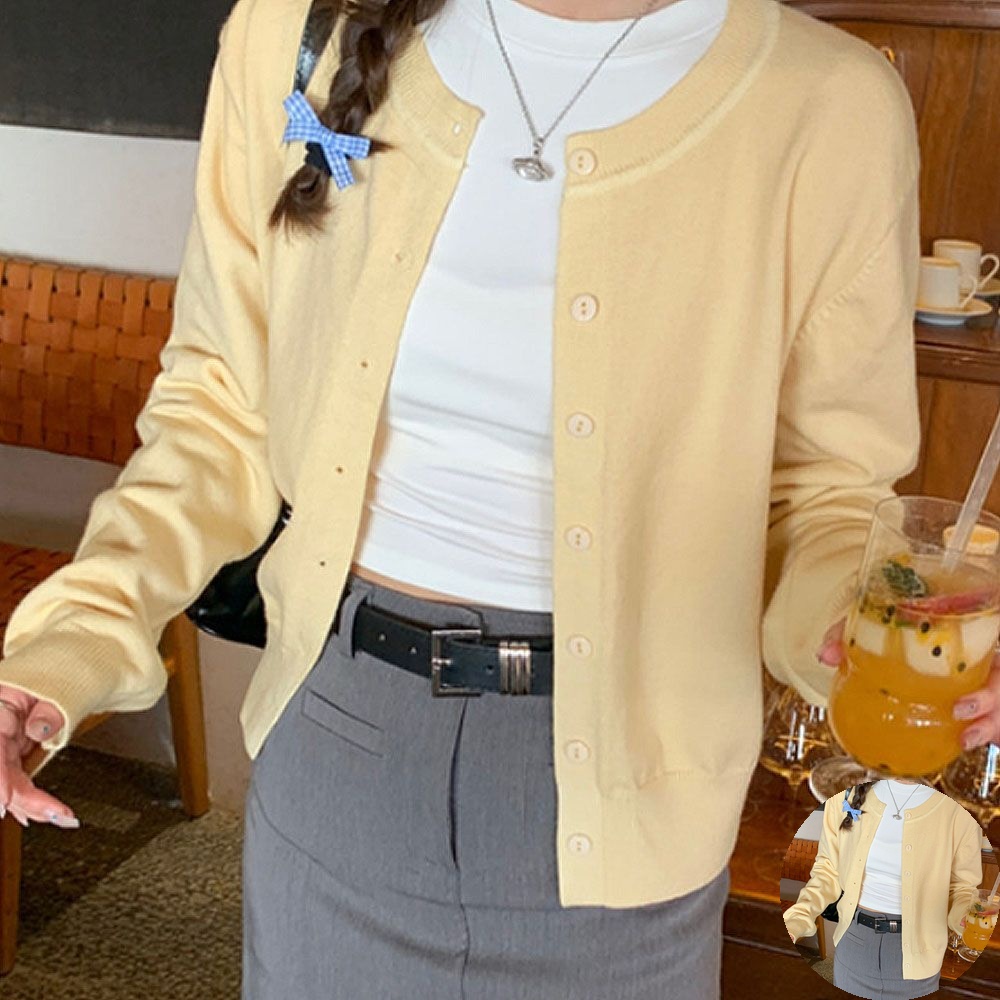 모렌 라운드넥 슬림핏 가디건