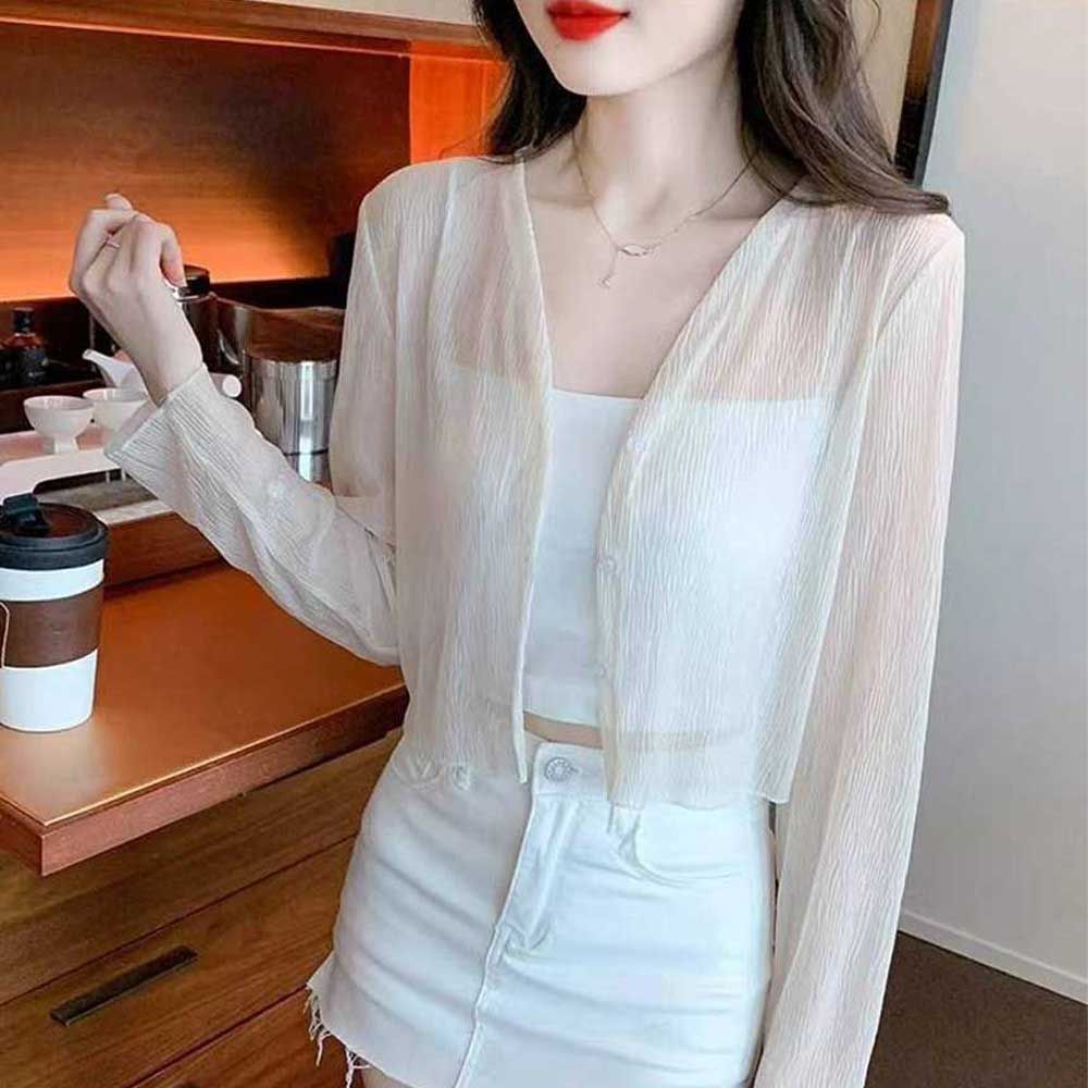 시스루 크롭 긴팔 가디건
