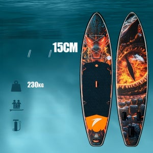 화염 드래곤 프린트 와이드 팽창식 패들보드 350 X 89 X 15CM 230KG 하중 용량 3인용 스타일 SUP 보드 해변 호수 가족 애완 동물 물놀이 서핑 보드
