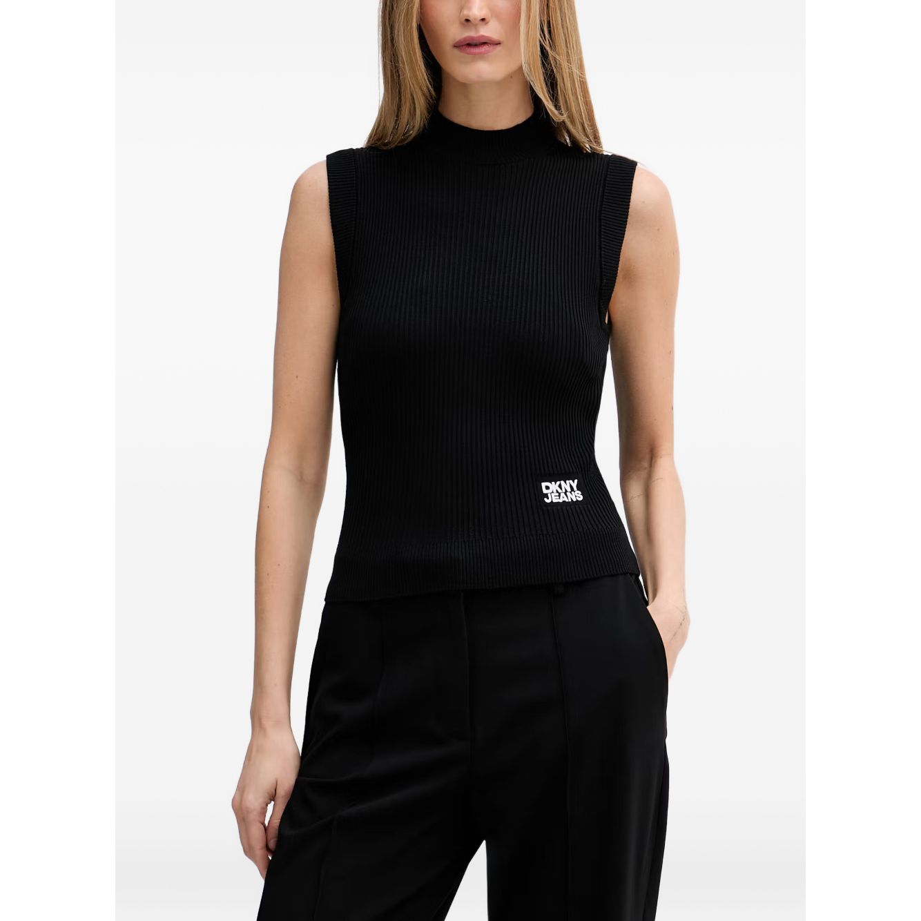 DKNY ribbed-knit logo-patch top 블랙계열 S KR 55 DJ6R0495