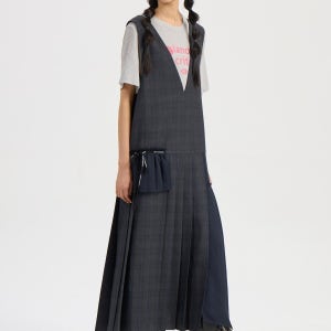 [럭키슈에뜨]V Neck Layering Check Pleats Dress (multi color) 멀티 컬러 LFDAX26050XXX