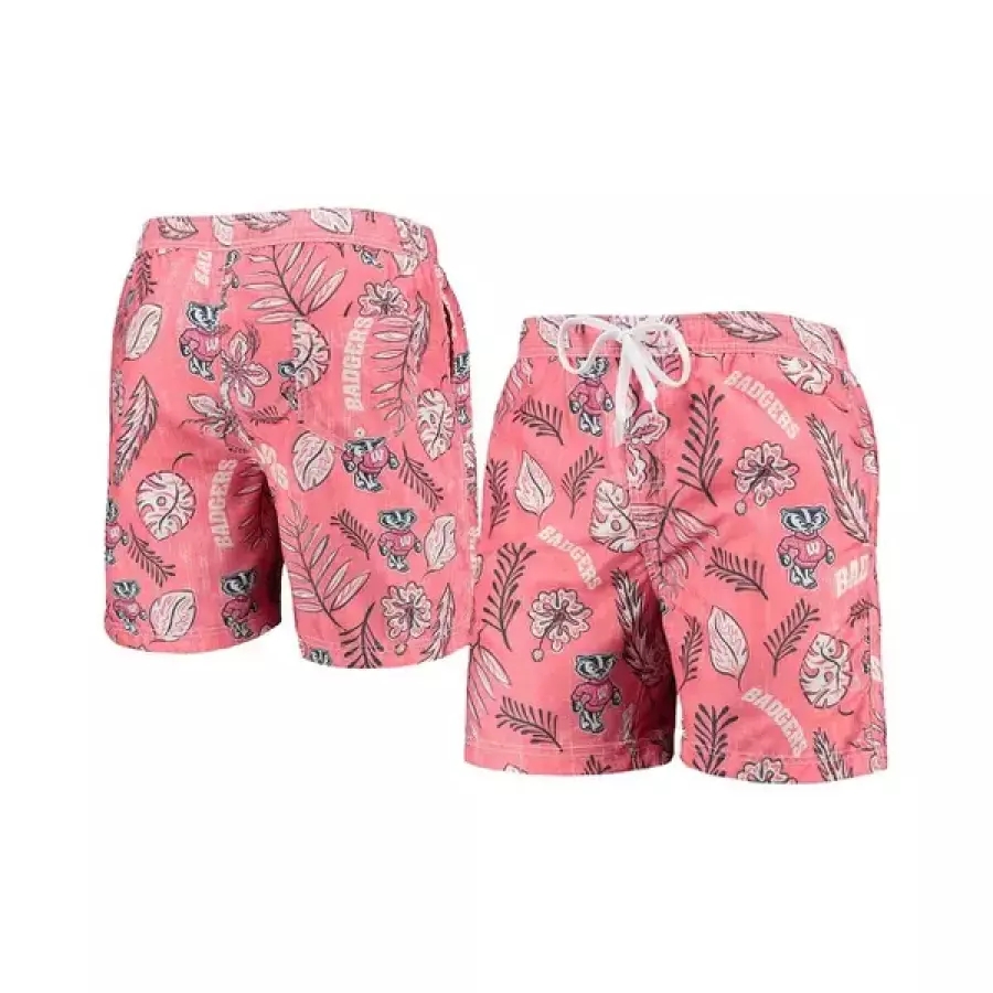 Wes Willy 남성 숏 사각 수영복 반바지 Red Wisconsin Badgers Vintage Like Floral 수영 트