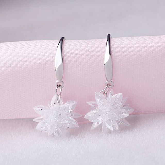 패션 은침 귀걸이 수지 스타일 이어링 여름 시원한 아이스 은 여성 드롭 고리 투명 크리스탈 데일리 눈꽃