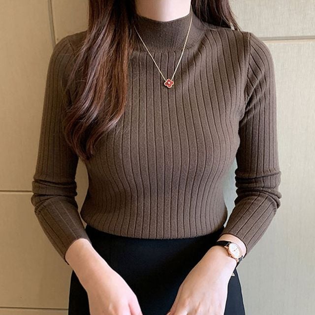 여성 여자 골지 반폴라 반목 티셔츠 목폴라 폴라티흰색 니트