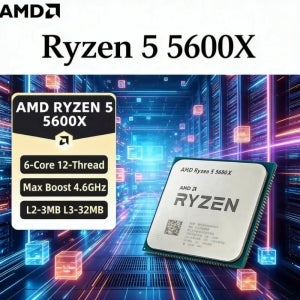 AMD 라이젠 5 5600X R5 5600X 6코어 12스레드 4.6GHz 멀티태스킹 콘텐츠 제작용 데스크탑 CPU 소켓 AM4 (패키지 미포함)