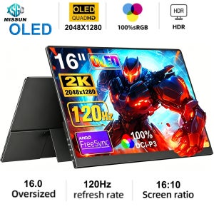 16.0인치 2K OLED 터치스크린 휴대용 모니터 1280P 400Nit USB-C HDMI 호환 Xbox 스위치 노트북용 외부 게임 모니터