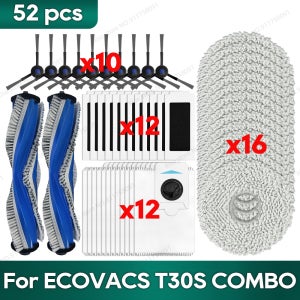 Ecovacs Debot T30S / T30S PRO / T30S PRO OMNI / T30S 콤보 액세서리와 호환 가능 메인 사이드 브러시 필터 걸레 먼지 봉투