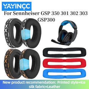 YAYINCC Sennheiser GSP300 GSP301 GSP302 GSP303 GSP350 GSP370 GSP 헤드폰 용 교체 인쇄 얼음 실크 패브릭 이어 패드