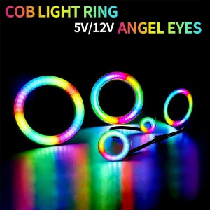 WS2812 COB LED 링 라이트 5V/12V 개별 주소 지정 가능 스마트 RGB 엔젤 아이즈 27/48/72/96/120mm 자동차 헤드라이트 장치 장식용
