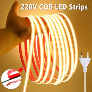 LED 스트립 220V 자가 접착식 COB LED 스트립 조명 드라이버 불필요, 방 및 주방용 플렉시블 리본
