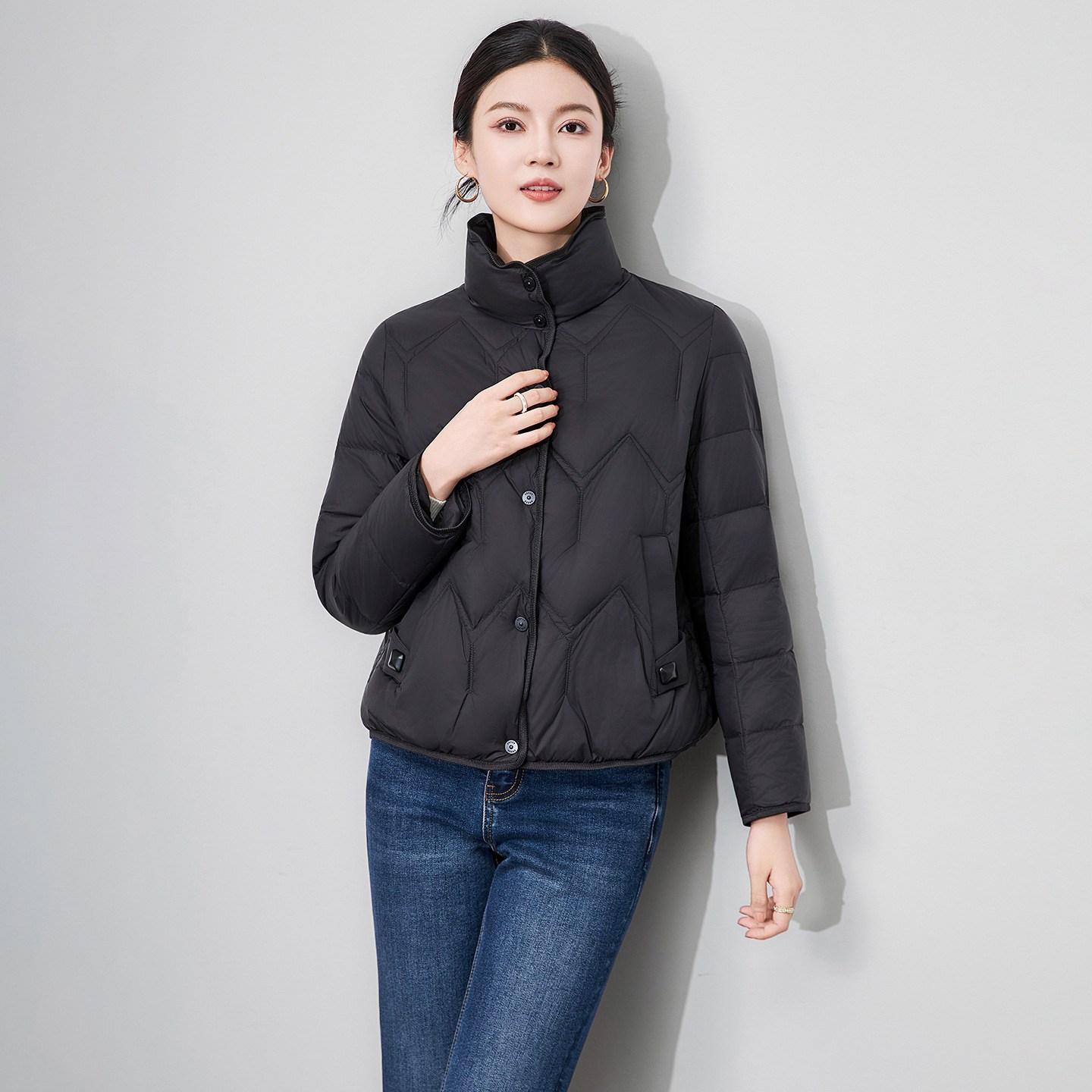 여성점퍼 겨울 스탠드넥 슬림 90 화이트 오리털 숏패딩 보온 점퍼 sk1 L 블랙