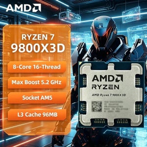 AMD 라이젠 7 9800X3D 게임용 CPU R7 9800X3D 최대 5.2GHz 8코어 16스레드 96MB 캐시 AM5 데스크탑 게이밍 프로세서 (패키지 미포함)