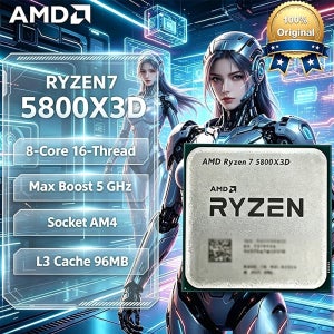 AMD 라이젠 7 R7 5800X3D 게이밍 프로세서 새로운 라이젠 5000 시리즈 5GHz 8코어 16스레드 CPU 프로세서 DDR4 96MB 105W 루즈 파이