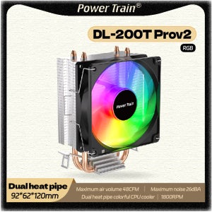 파워 트레인 DL-200T 92mm 듀얼 히트파이프 RGB CPU 쿨러 대용량 풍량 저소음 공랭 쿨러 48CFM LGA1700 1200 115X 775