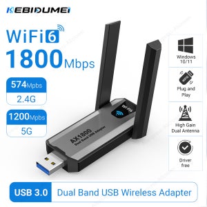 KEBIDUMEI AX1800 WIFI 6 USB 어댑터 AC600 네트워크 카드 동글 2.4G/5GHz 802.11AX 노트북 PC Win10/11 용 안테나 신호 수신